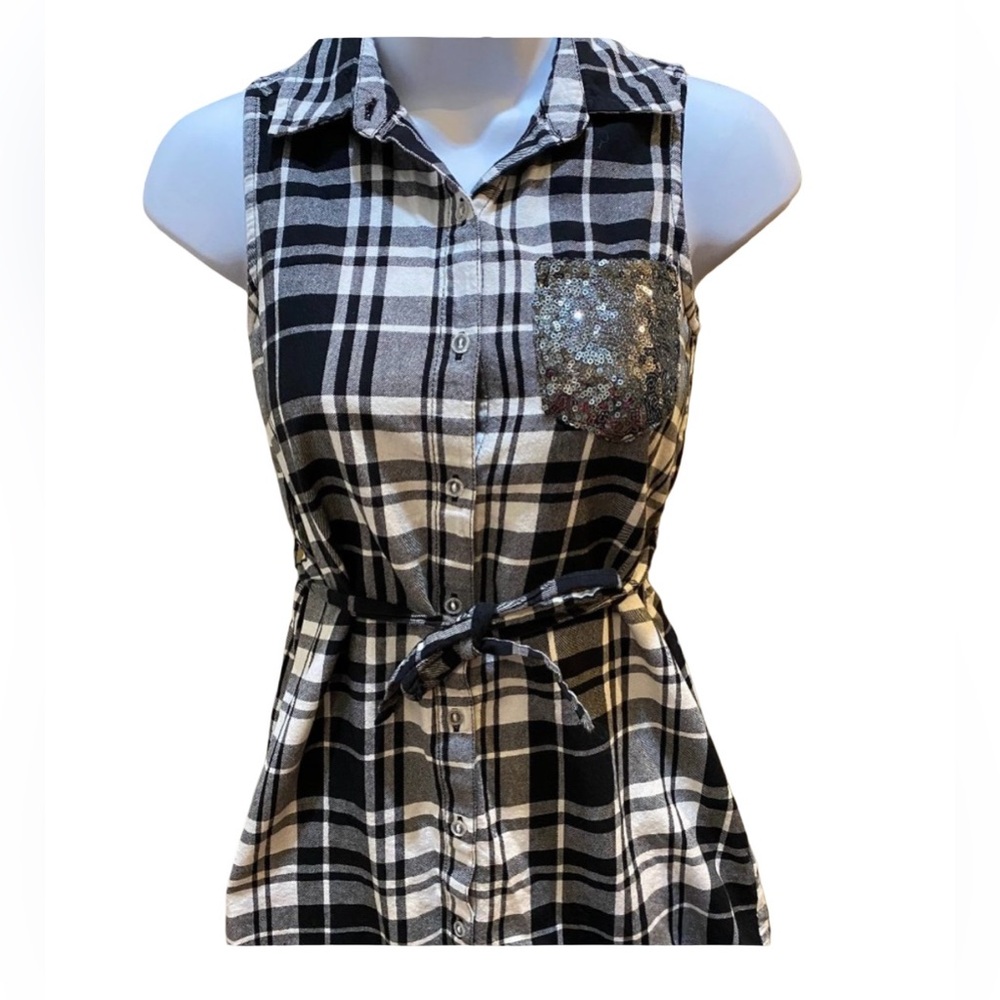 stylish SO black/white casual plaid Shirt Dress size 10